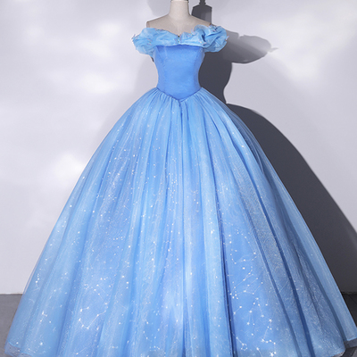 Blue tulle long prom dress, a-line evening dress - Thumbnail 2