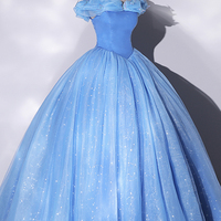 Blue Tulle Long Prom Dress, A-Line Evening Dress - Thumbnail 2