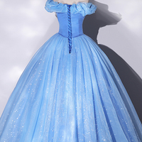 Blue Tulle Long Prom Dress, A-Line Evening Dress - Thumbnail 4