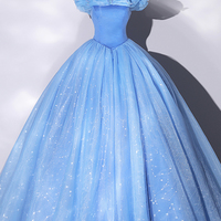 Blue Tulle Long Prom Dress, A-Line Evening Dress - Thumbnail 3