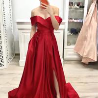 SP1101,Red Evening Dresses,Red Prom Dresses,Off The Shoulder Prom Dress - Thumbnail 1