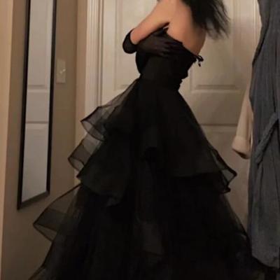 Sweetheart black rufflue long prom evening dress - Thumbnail 3