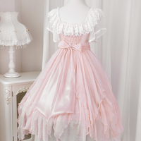 Princess Fairy Fairytale Ruffled Tulle Pearl Rose Lace Soft Sweet Pink Layered Dress - Thumbnail 7