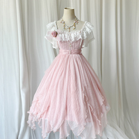 Princess Fairy Fairytale Ruffled Tulle Pearl Rose Lace Soft Sweet Pink Layered Dress - Thumbnail 5