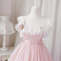 Princess Fairy Fairytale Ruffled Tulle Pearl Rose Lace Soft Sweet Pink Layered Dress - Thumbnail 9