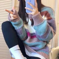 Rainbow Color Block Patchwork Knit Sweater - Thumbnail 2