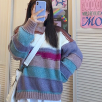 Rainbow Color Block Patchwork Knit Sweater - Thumbnail 3