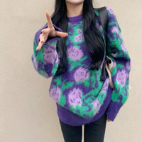 Purple Rose Embroidery Knit Sweater - Thumbnail 1