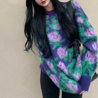 Purple Rose Embroidery Knit Sweater - Thumbnail 2