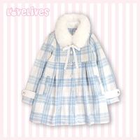 Original preppy style thickened plaid woolen coat fur collar plaid coat - Thumbnail 1