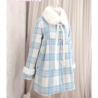 Original preppy style thickened plaid woolen coat fur collar plaid coat - Thumbnail 3