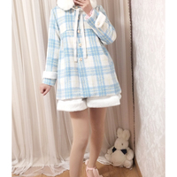 Original preppy style thickened plaid woolen coat fur collar plaid coat - Thumbnail 7