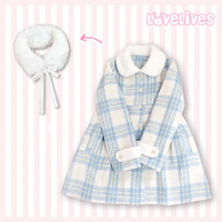 Original preppy style thickened plaid woolen coat fur collar plaid coat - Thumbnail 9