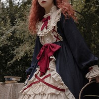 French European Style Gothic Elegant Fae Princess Black Red Pink White Ribbon Dress - Thumbnail 2