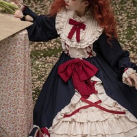 French European Style Gothic Elegant Fae Princess Black Red Pink White Ribbon Dress - Thumbnail 3