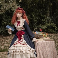 French European Style Gothic Elegant Fae Princess Black Red Pink White Ribbon Dress - Thumbnail 4