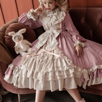 French European Style Gothic Elegant Fae Princess Black Red Pink White Ribbon Dress - Thumbnail 9
