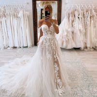 Cute A Line Off the Shoulder Tulle Wedding Dresses with Slit - Thumbnail 1