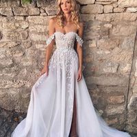 Cute A Line Lace Tulle Wedding Dresses with Slit - Thumbnail 1