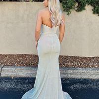 Charming Mermaid V Neck Ivory Sequins Long Prom Dresses - Thumbnail 1