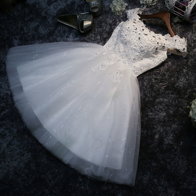 High quality a-line lace short prom dress, evening dress, bridesmaid dress - Thumbnail 5