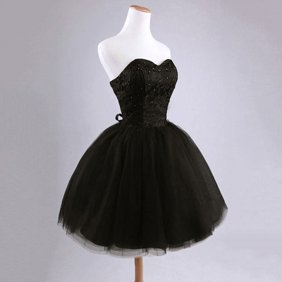 Sweetheart a-line black tulle prom dress, evening dress, bridesmaid dress - Thumbnail 5