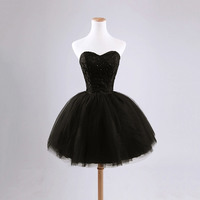 Sweetheart A-line black tulle prom dress, evening dress, bridesmaid dress - Thumbnail 1
