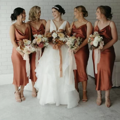 Orange bridesmaid dresses tea length for wedding party - Thumbnail 3