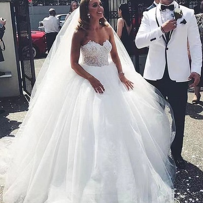 Sweetheart wedding dresses bridal gown with appliques lace tulle for wedding - Thumbnail 2