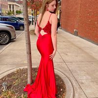Charming Mermaid V Neck Straps Red Long Prom Dresses - Thumbnail 1