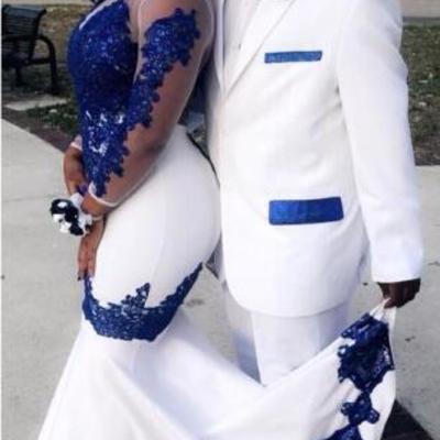 Mermaid royal blue lace evening dresses - Thumbnail 3