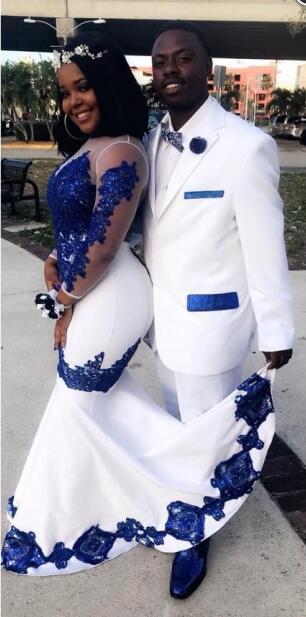 Mermaid Royal Blue Lace Evening Dresses