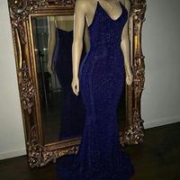Mermaid Sleeveless Royal Blue Sequin Prom Dresses - Thumbnail 1