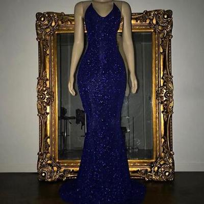 Mermaid sleeveless royal blue sequin prom dresses - Thumbnail 2