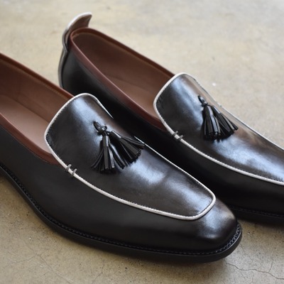 Men's 7 star handmade black leather tassels loafers shoes