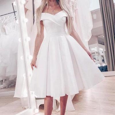 Off shoulder short a line white wedding dress  - Thumbnail 1