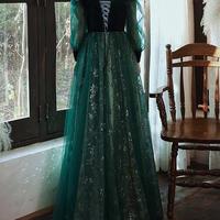 Elegant floor length dark green lace tulle Prom Dress - Thumbnail 1