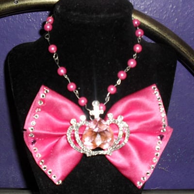 Hot pink gyaru style rhinestone crystal crown choker - Thumbnail 4