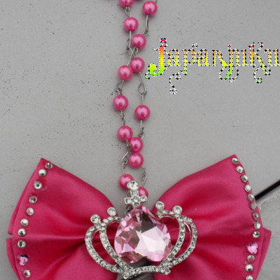 Hot pink gyaru style rhinestone crystal crown choker