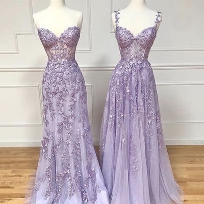 Purple lace long prom dress - Thumbnail 1