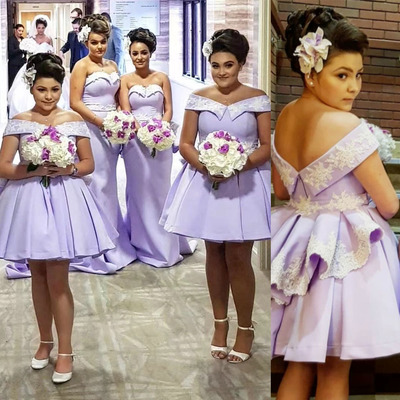 Short lavender bridesmaid dresses with lace bd5 - Thumbnail 1