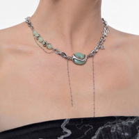 Chinese Style Asymmetric Jade Tassel Necklace Earrings Set - Thumbnail 2