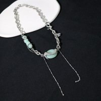 Chinese Style Asymmetric Jade Tassel Necklace Earrings Set - Thumbnail 6