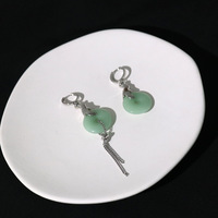 Chinese Style Asymmetric Jade Tassel Necklace Earrings Set - Thumbnail 7
