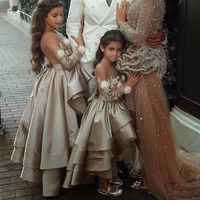 Hi Low Flower Girl Dresses with Sleeves 3D Flowers - Thumbnail 1