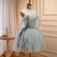 Cute Tulle Short A-Line Prom Dress with Beading - Thumbnail 1