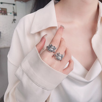 S925 Sterling Silver Retro Lucky Cat Open Ring - Thumbnail 1