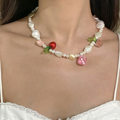 Y2K cherry strawberry dice necklace