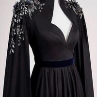 Gorgeous Long Sleeves Evening Dresses With Flower Beads - Thumbnail 2