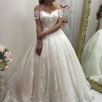 Off the shoulder mermaid tulle wedding dress with lace - Thumbnail 4
